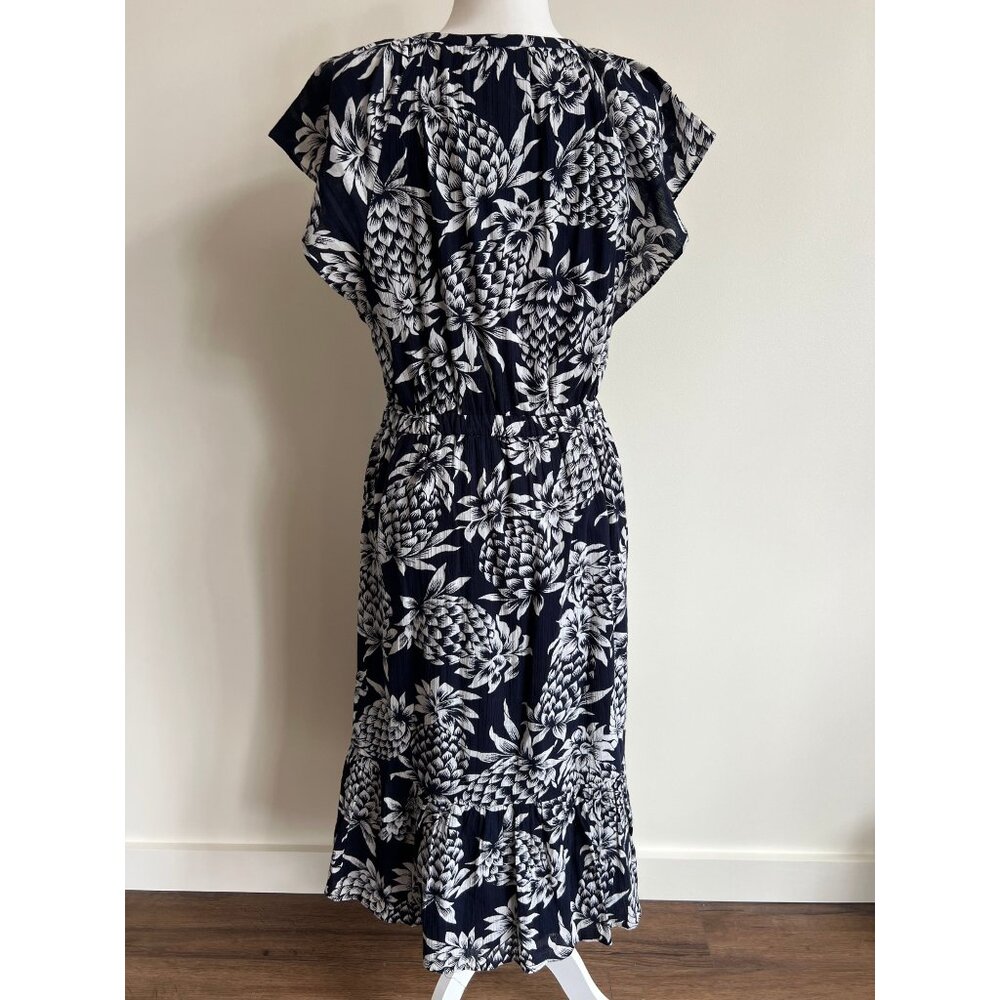 J.Crew Cotton Midi Dress Navy White Floral Pineapple Print Size‎ 4 - Picture 3 of 7